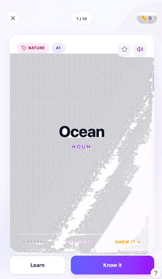WordPara word card — swipe to learn vocabulary